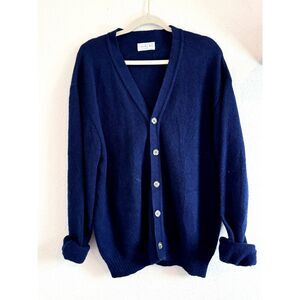 Vintage Neely Mens Blue Long Sleeve Vneck Wool Button Up Cardigan Sweater XL
